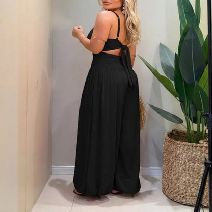Women’s Backless Cut-Out Cami Jumpsuit with Pockets
