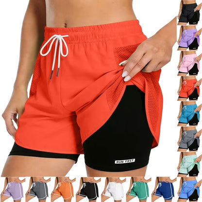 Women's 2 in 1 Running Shorts with Liner Pockets Quick Dry Athletic Workout Gym Shorts