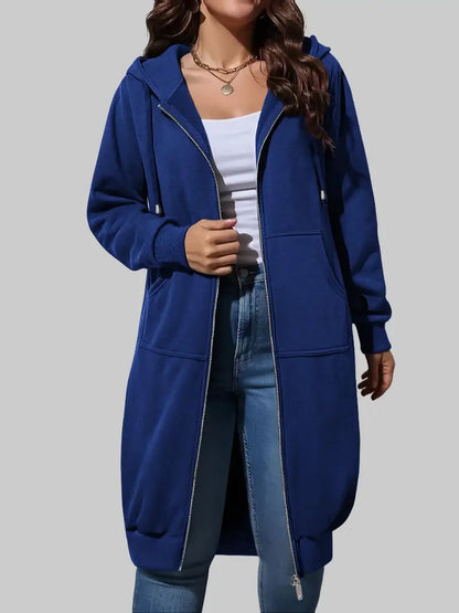 Women’s Long Zip Up Fleece Hoodie Jacket - Casual Oversized Hooded Sweatshirt with Front Pockets, Soft Warm Tunic Length Coat
