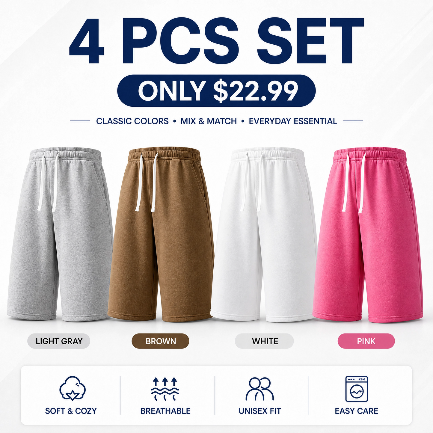 7-Pack Casual Wide Leg Sweat Shorts – Soft Drawstring Lounge Shorts for Everyday Comfort