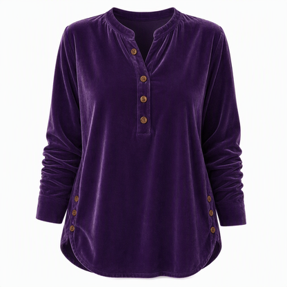 🍂👚Women's Casual Loose Velvet Long Sleeve T-Shirt with Button V-Neck